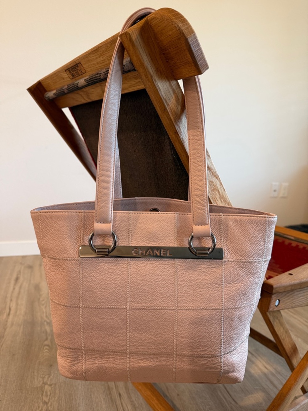 CHANEL Pink Choco Bar Quilted Caviar Leather Tote